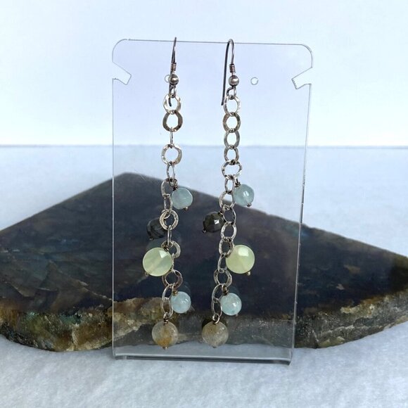 Sterling Silver 925 Multi Gemstone Multi Chain Necklace & Earrings Set 17" - Picture 6 of 16